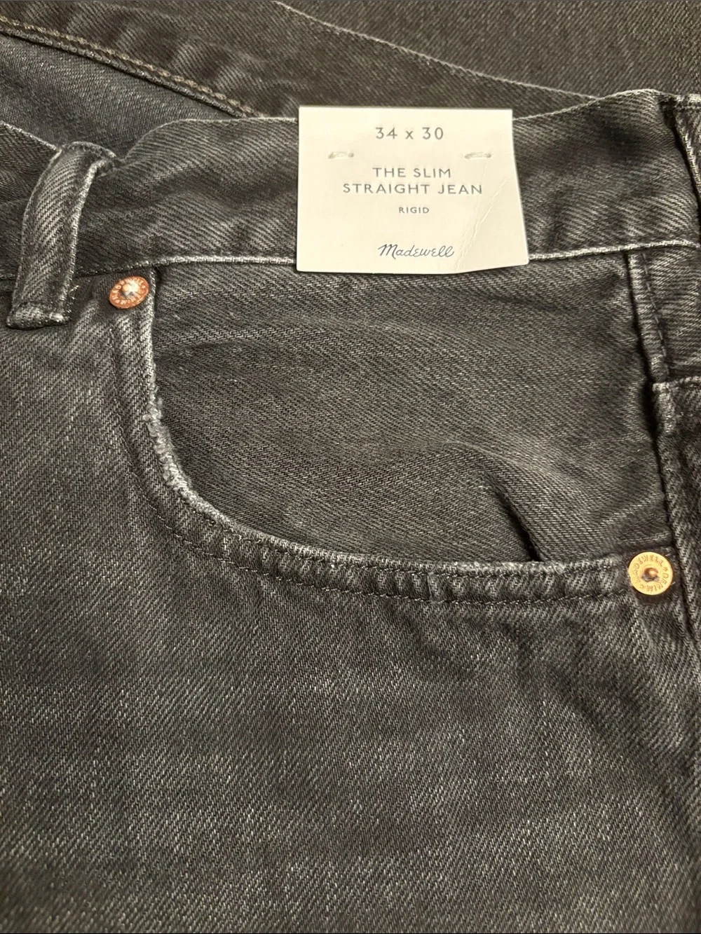 Madewell men’s The Slim Straight Jean rigid fairmount wash NY962 Sz 34 X 30 NWT